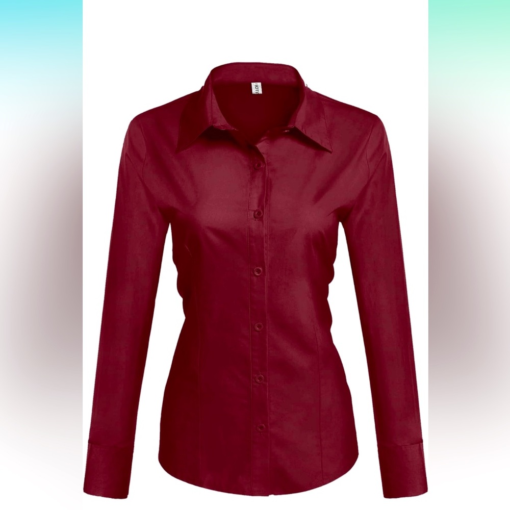 NWT- Women’s professional long sleeve button down shirt. Size Small-CRIMSON